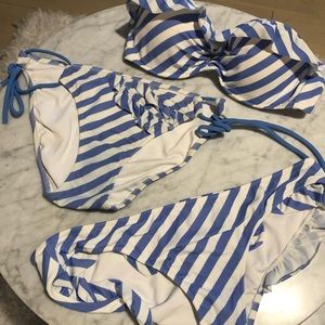 3 Pieces - Victoria’s Secret Baby Blue Striped Bikini Set
